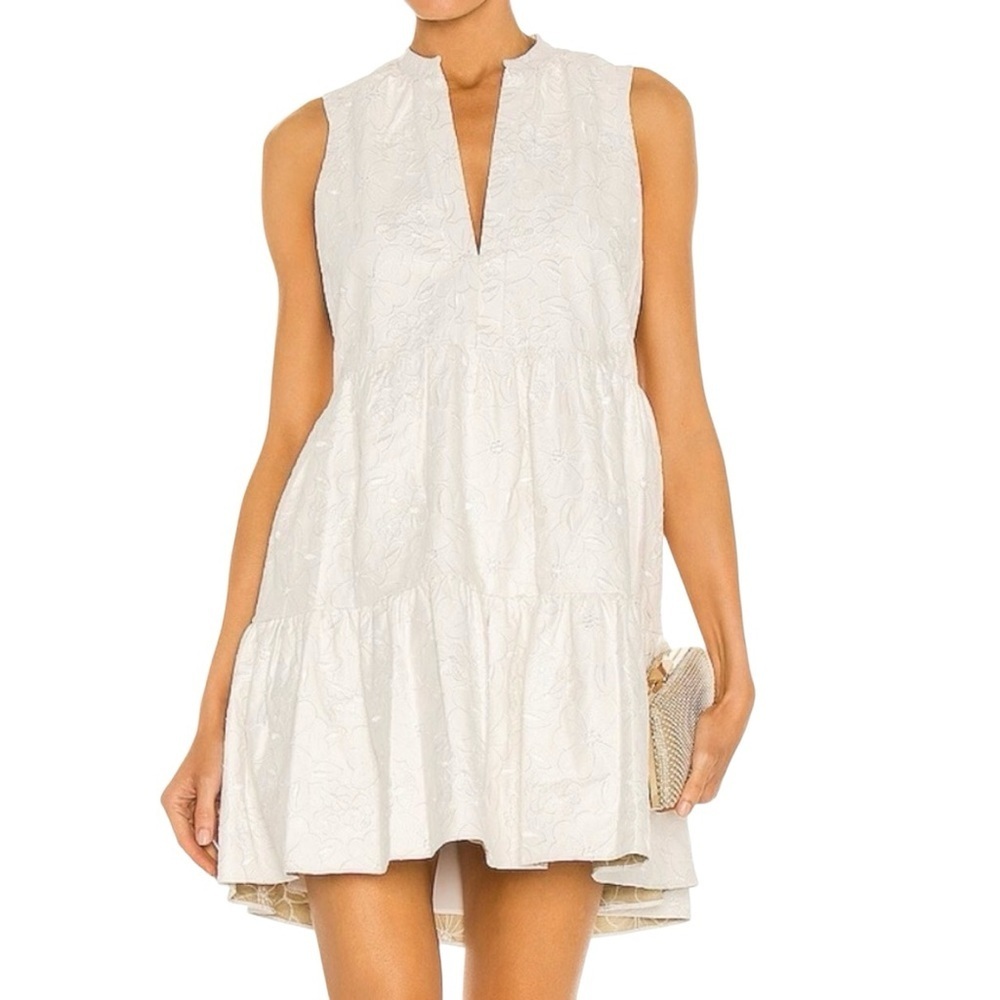 Amanda Uprichard Rylee Dress White Faux Leather Floral Size Small